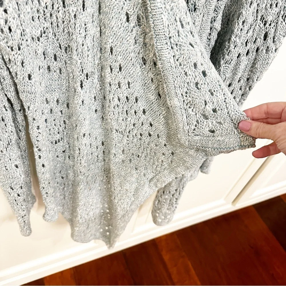 St John Designer Luxury Women’s Pale Blue Open Crochet Knit Waterfall Cardigan M
